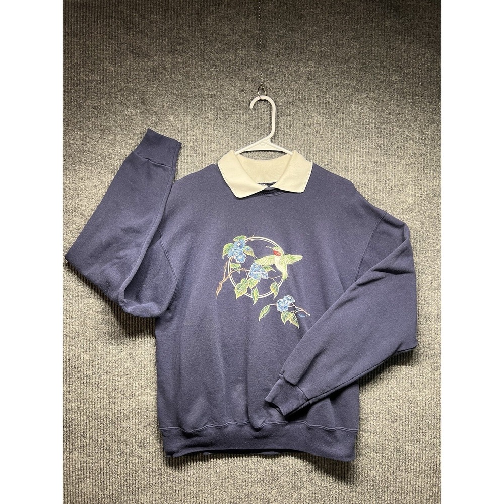 Vintage 90s Hanes Hummingbird Printed Long Sleeve Sweater Size Large